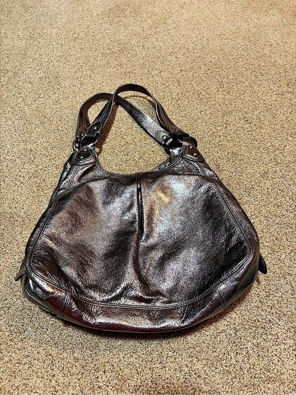Coach Zoe Large Hobo Leather Bag in Metallic Silver